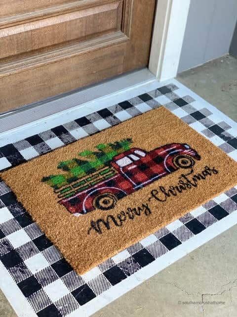 Merry Christmas Doormats Rugs For Indoors, Farmhouse Buffalo Plaid