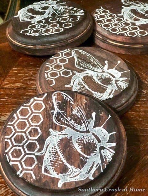 Bumblebee DIY Rustic Stained Coasters - Southern Crush at Home