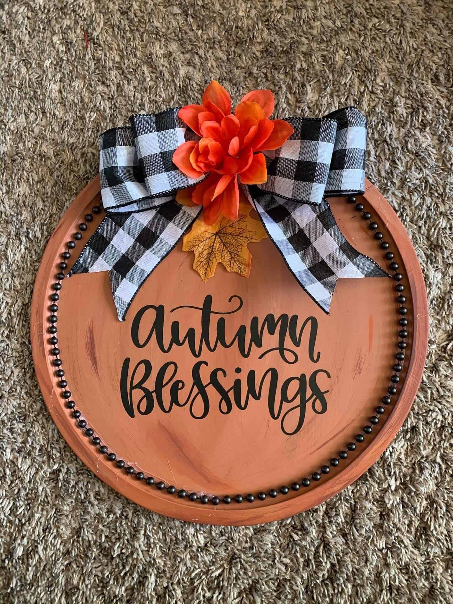 Dollar Tree Fall Pizza Pan Wreath and Sign Tutorial - Life as a LEO Wife
