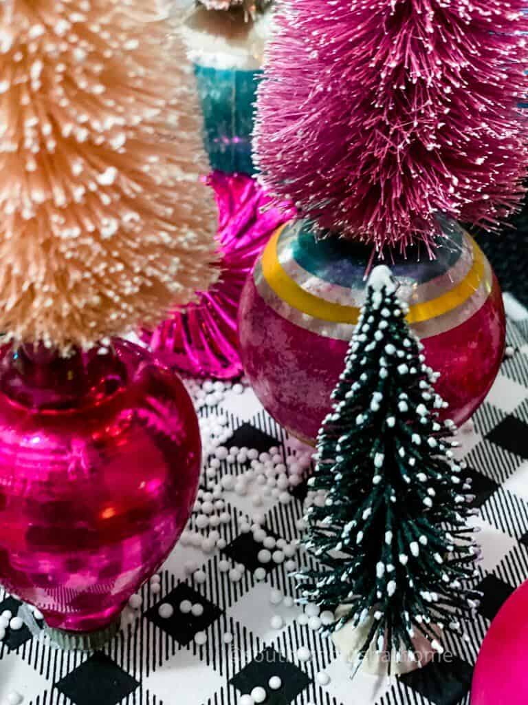 Tiny Bottle Brush Christmas Trees on Vintage Wood Spools