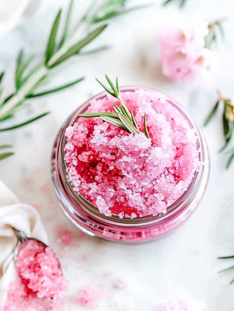 jar of pink sugar scrub