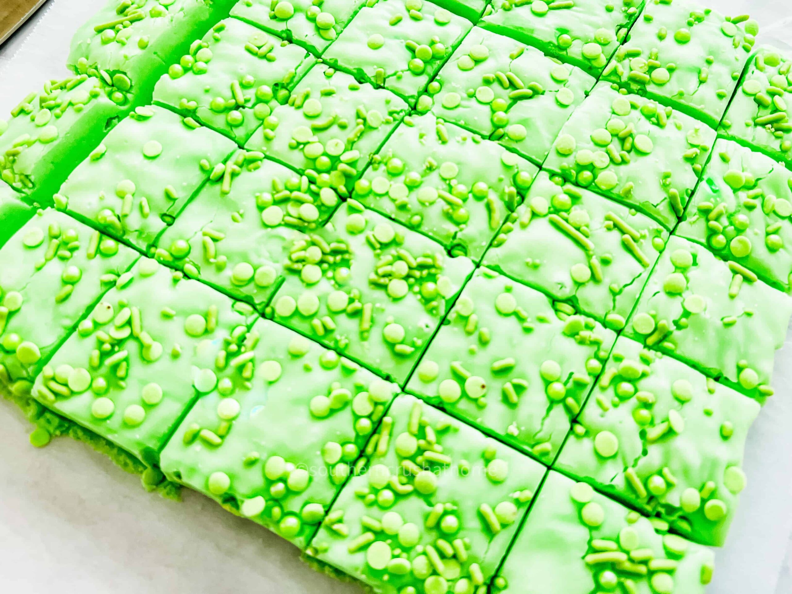 Grinch Fudge cut squares