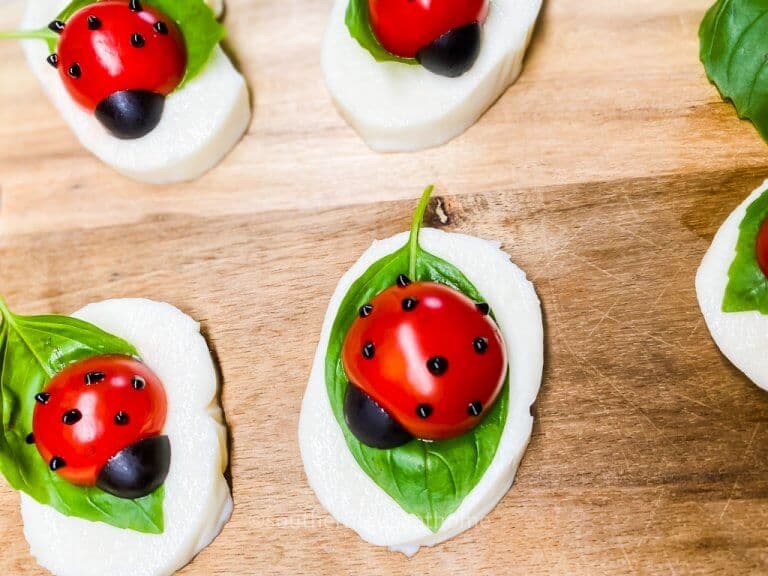 Easy Caprese Salad - Tomato Basil Mozzarella Ladybugs