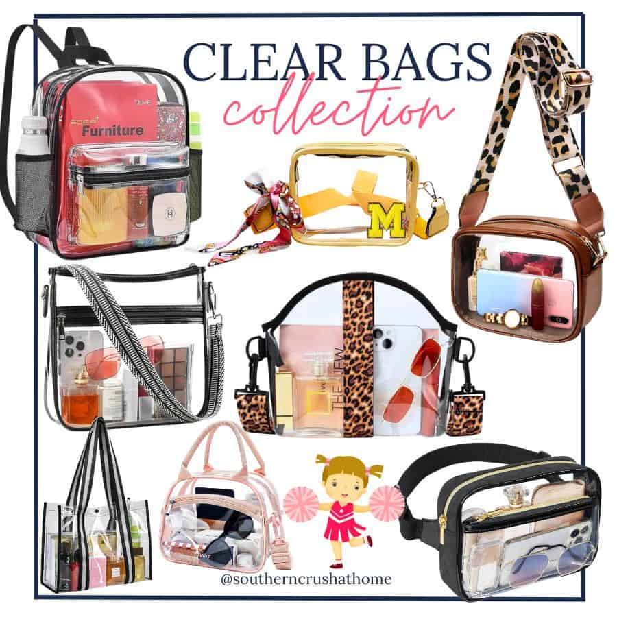 College Jewelry: CK'S CUSTOMS - Rhinestoned Clear Stadium Approved Bags - 7  Bag Options - Fan Glam
