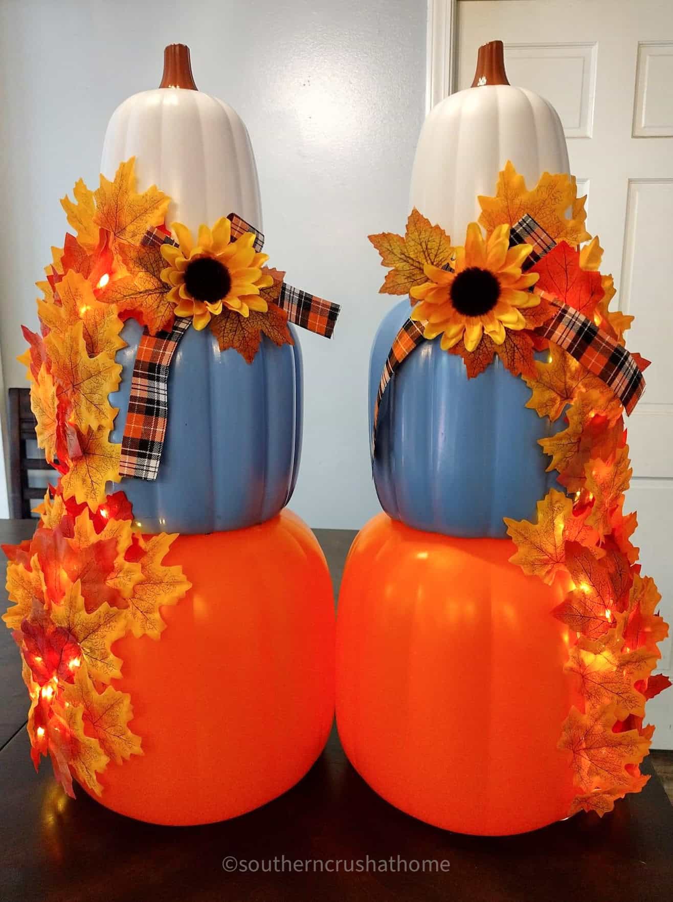 fall stacking pumpkins