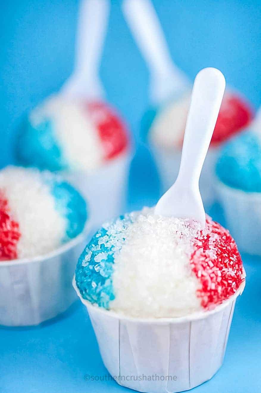 red white and blue snowcone cupcakes