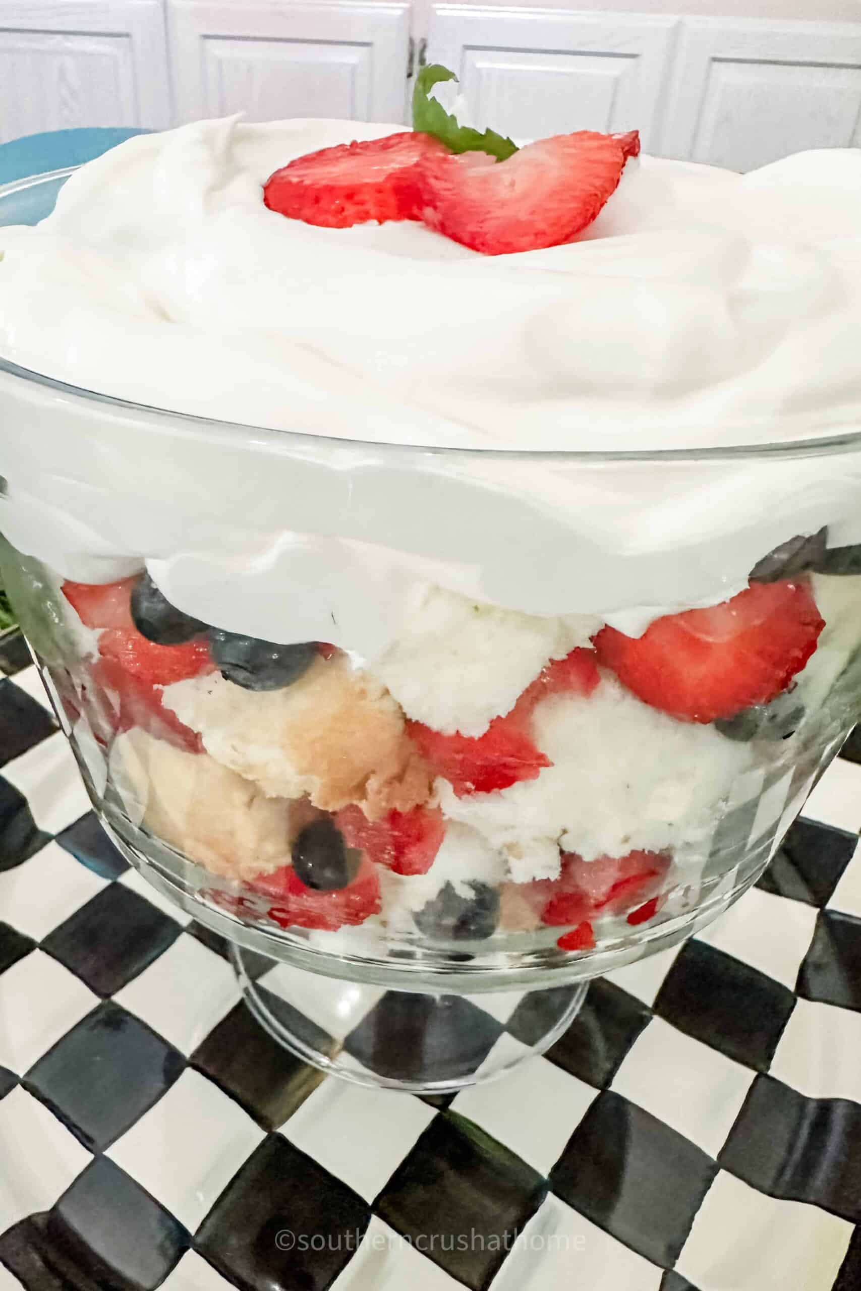 close up of blueberry strawberry trifle