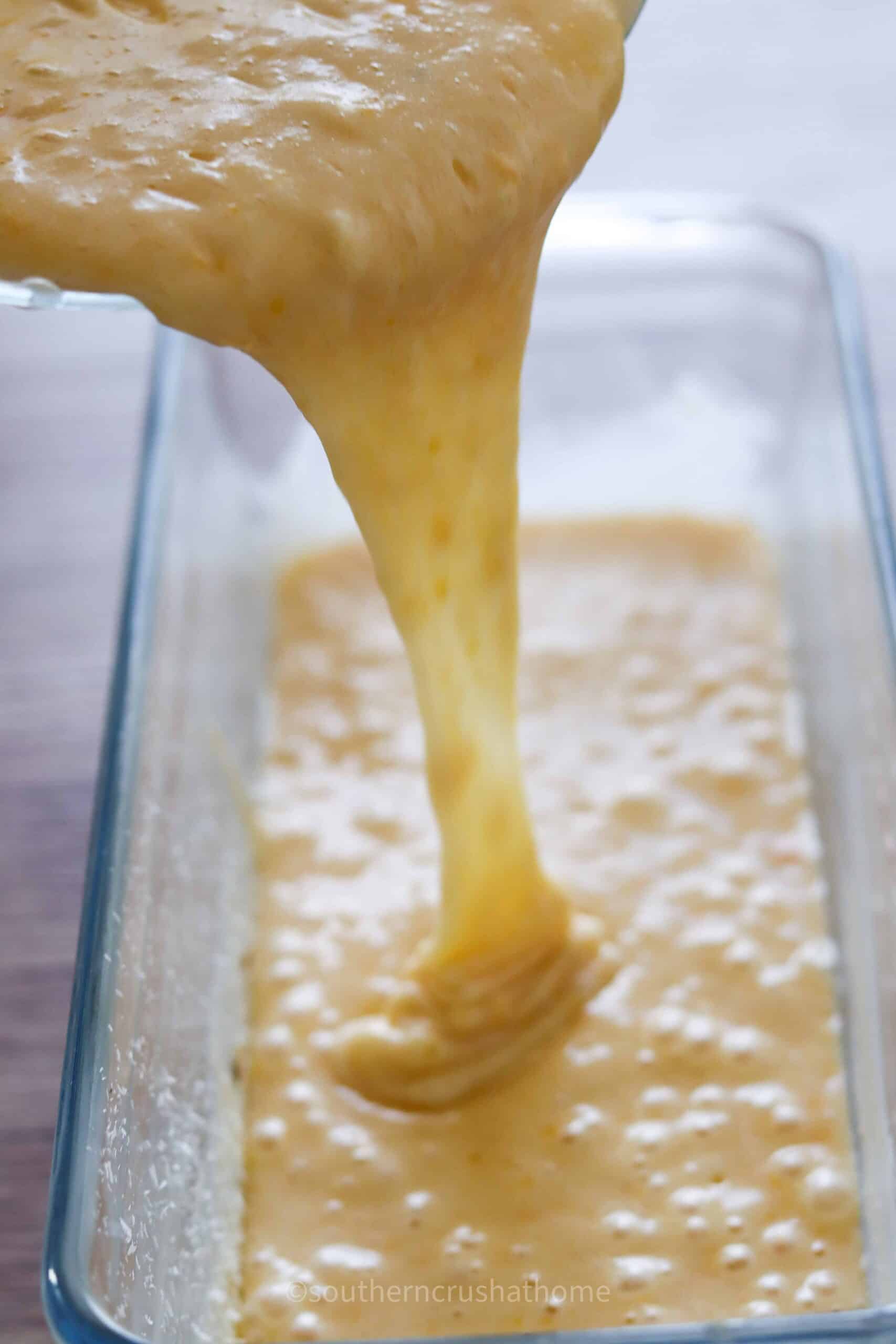 close up of pouring batter
