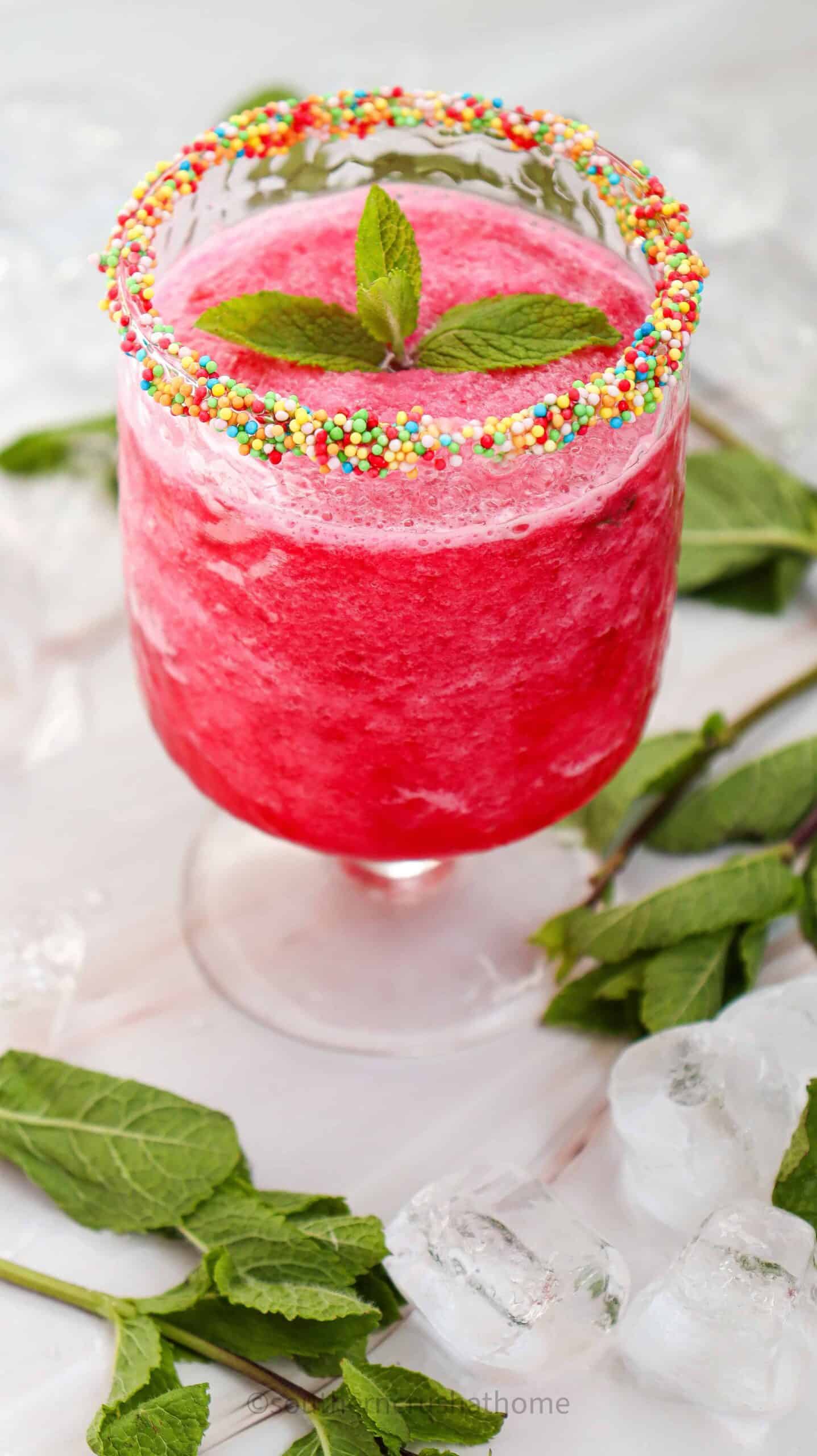 view of mint leaves in slushie