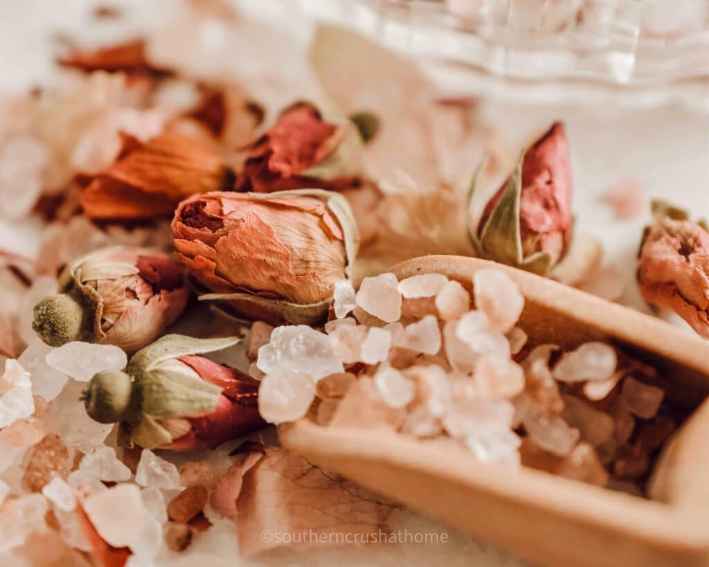 preserved flowers in bath salts