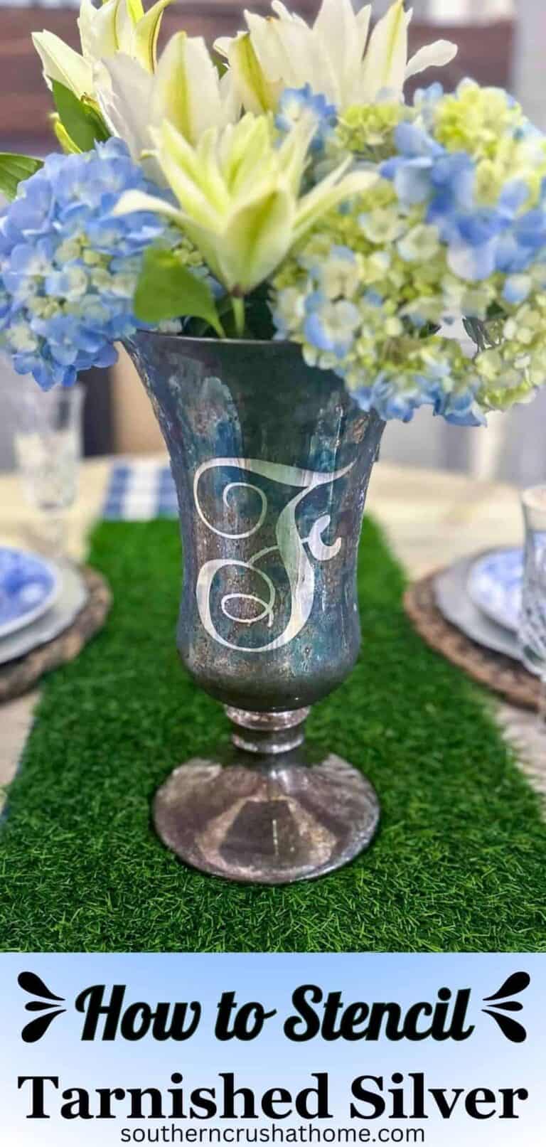 How to Stencil a Thrifted Tarnished Vase Using Silver Polish