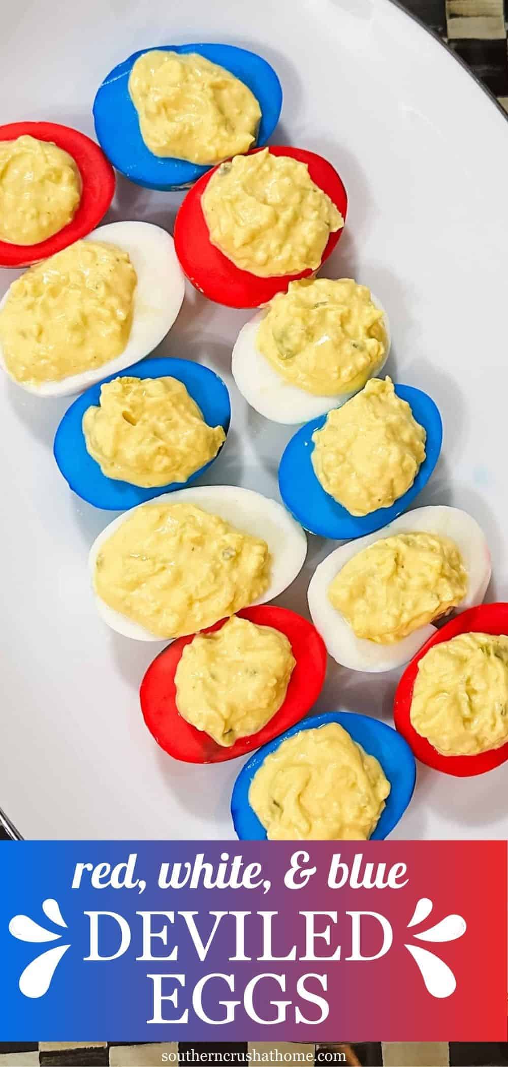 red, white, and blue colored deviled eggs PIN 