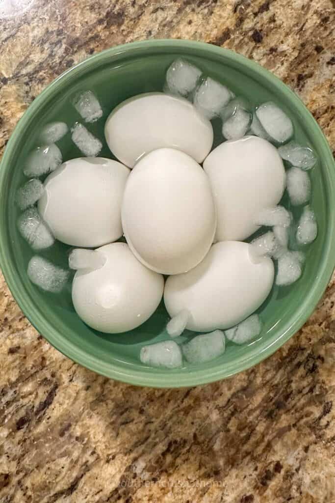 boiled eggs in an ice bath