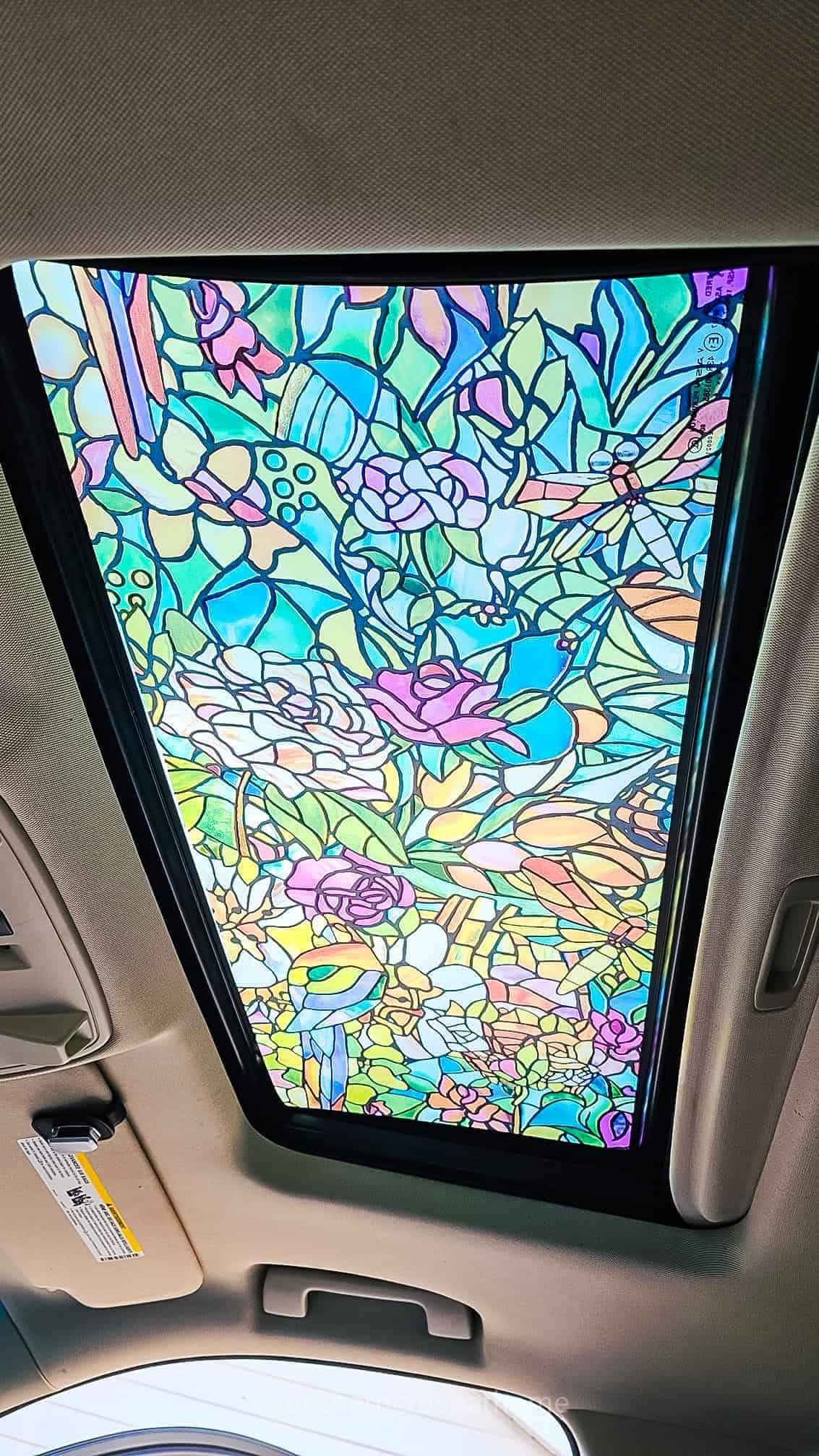 floral stained glass window film on sunroof