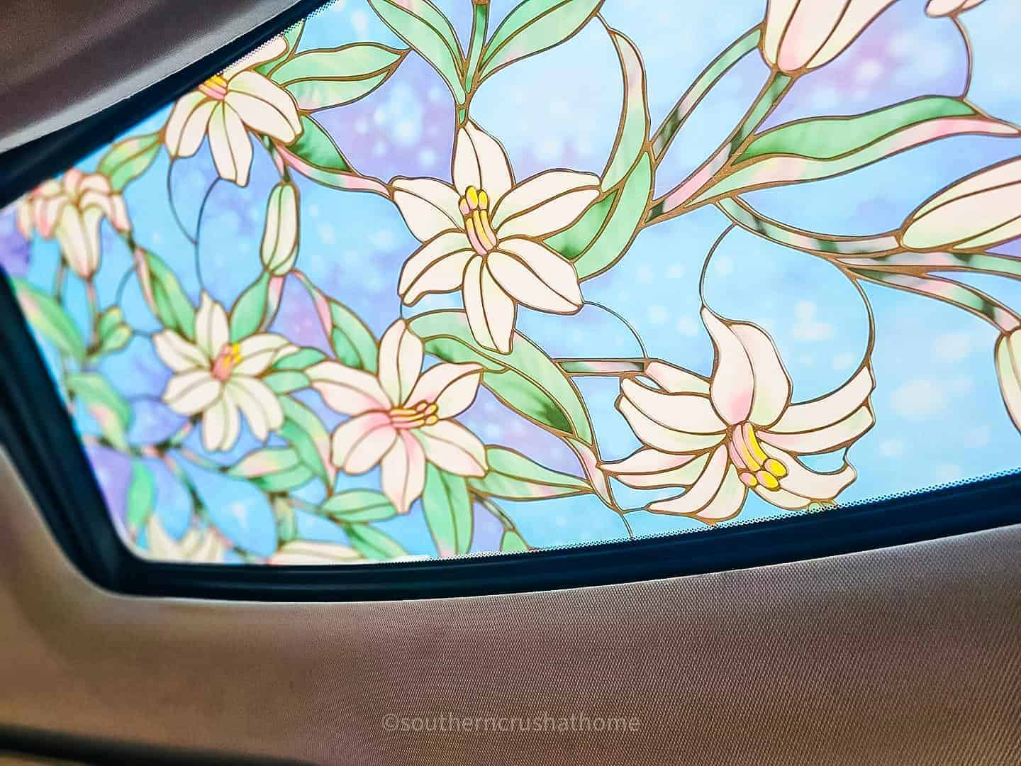 daffodil stained glass window film on sunroof