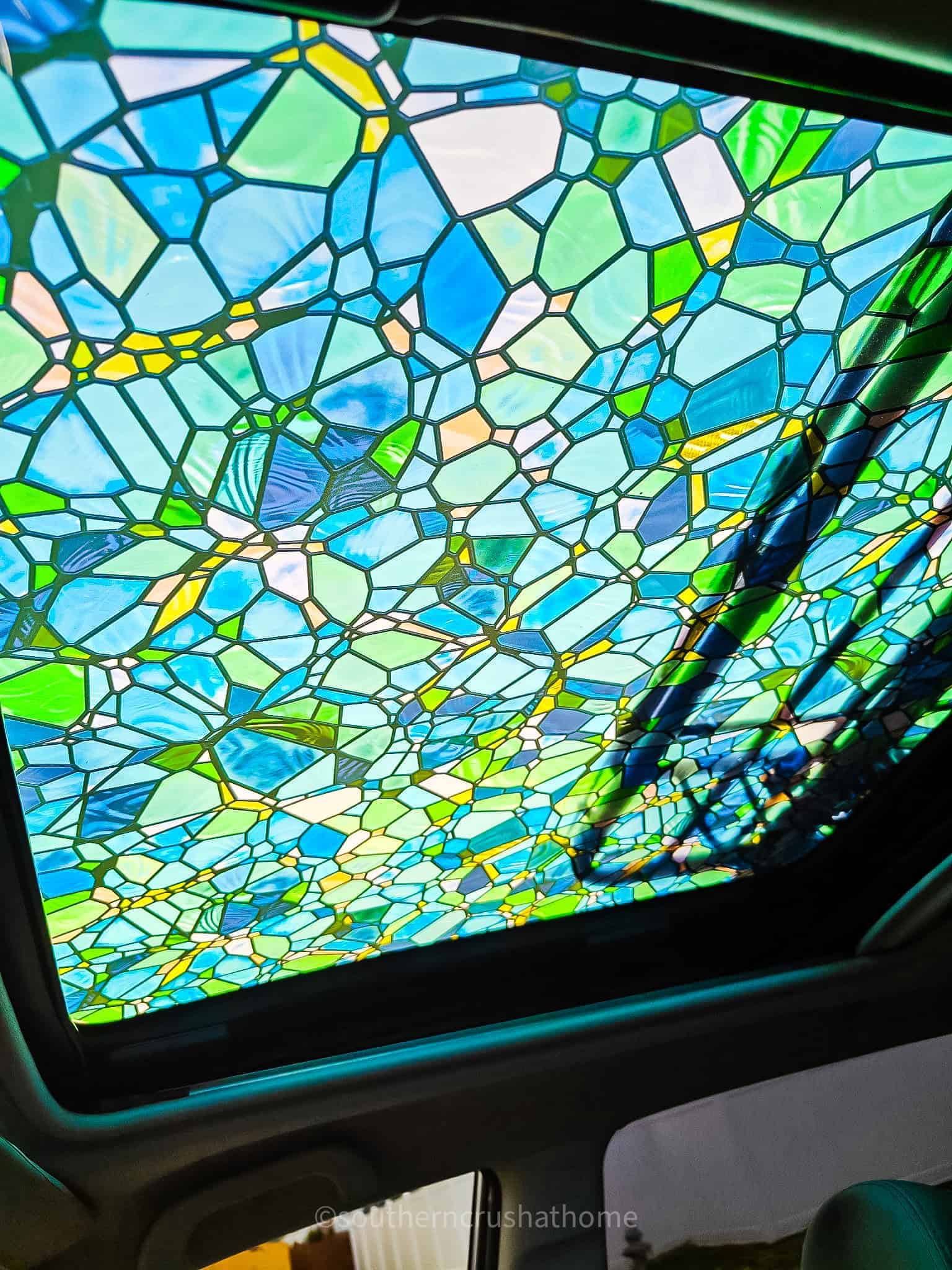 stained glass window film on sunroof