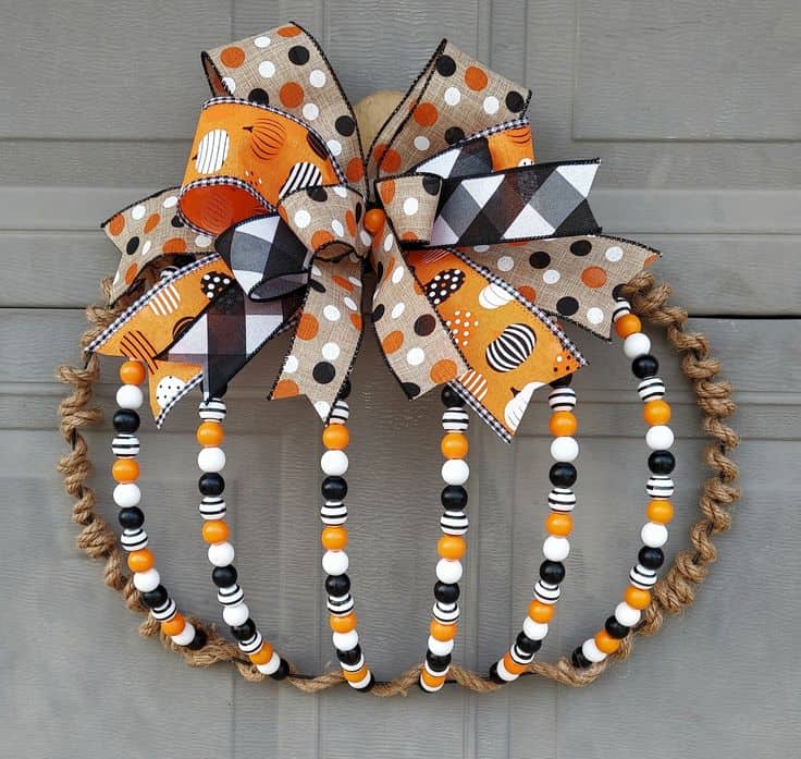 wood bead pumpkin wreath