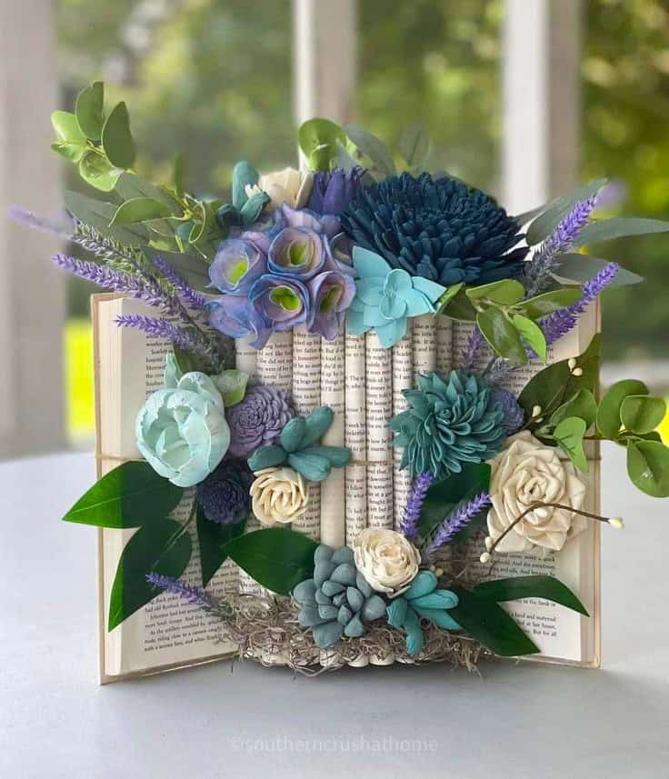 blue florals book art