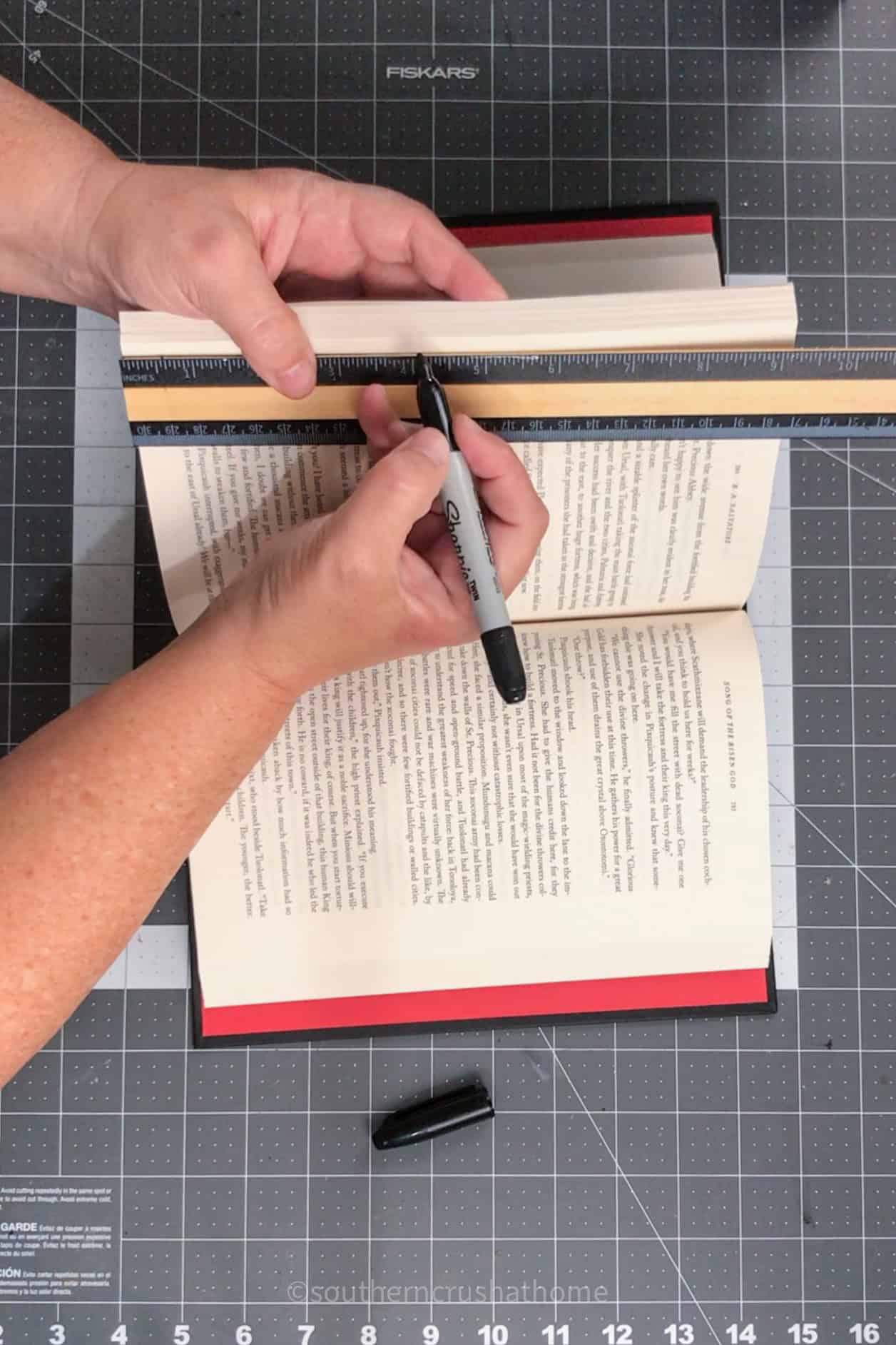 marking the middle of the book pages