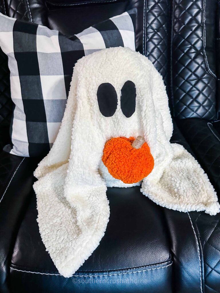 close up of final gus the ghost pillow pottery barn dupe