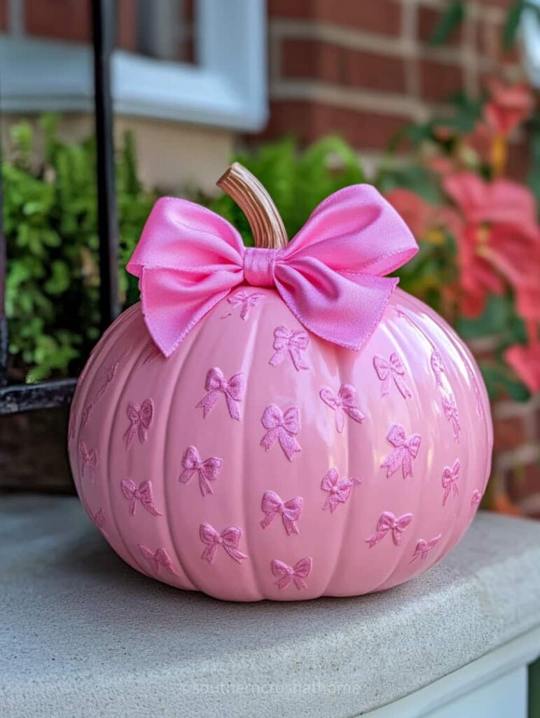 tiny pink bows on barbie pink pumpkin