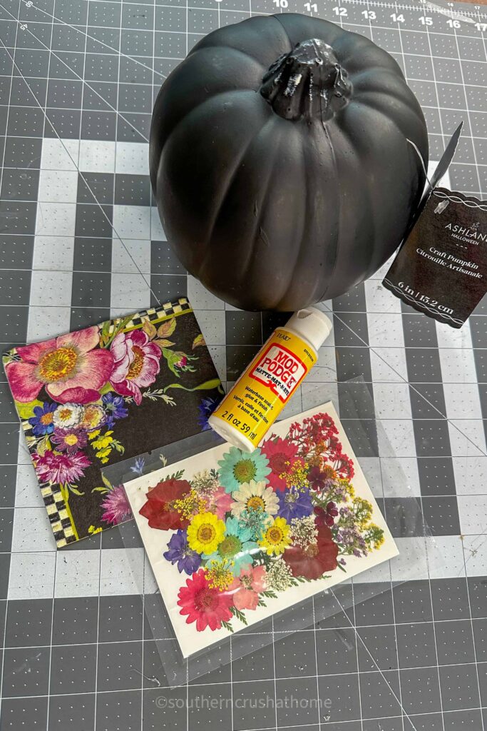 supplies for decoupage pumpkin