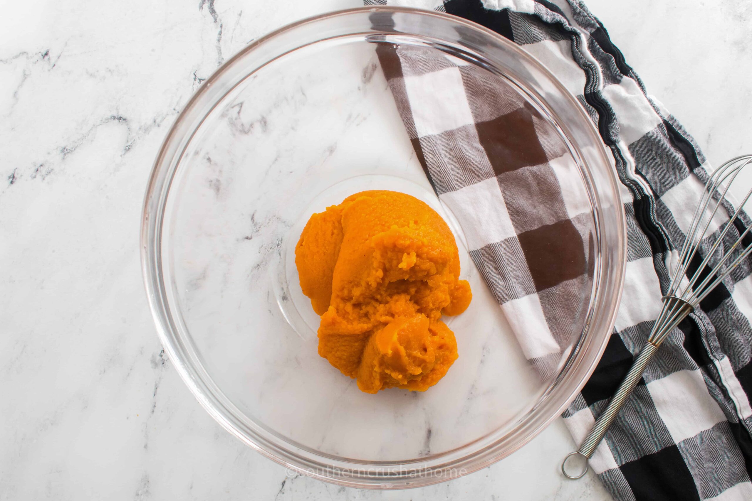 pumpkin puree in mixing bowl