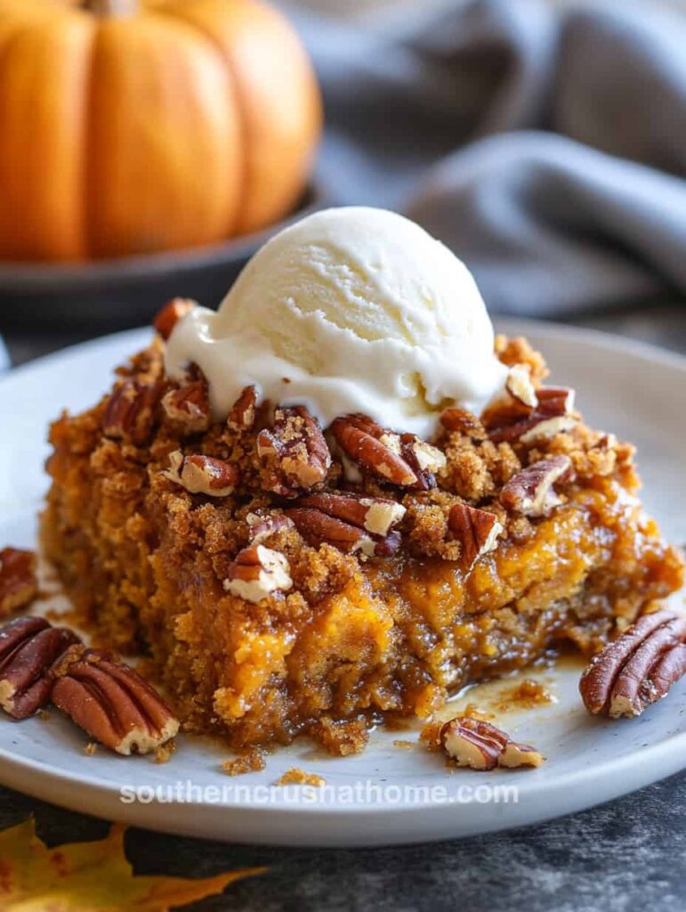 final image of pumpkin dump cake recipe a la mode