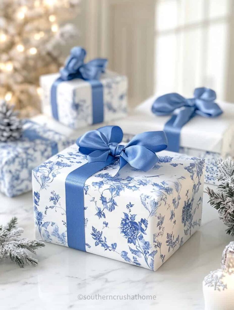 blue and white christmas gifts