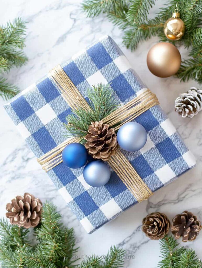 blue and white gift wrapping