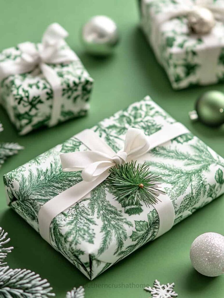 green and white christmas wrapped gifts