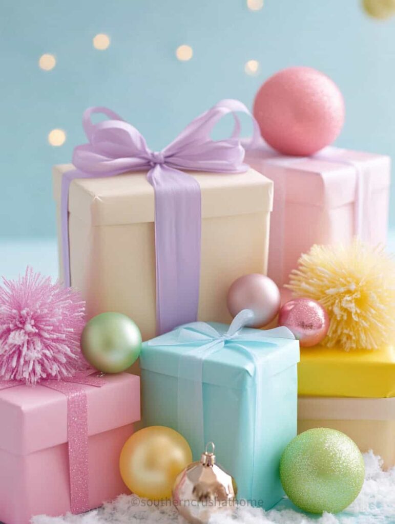 soft hues pastel christmas gift wrapping