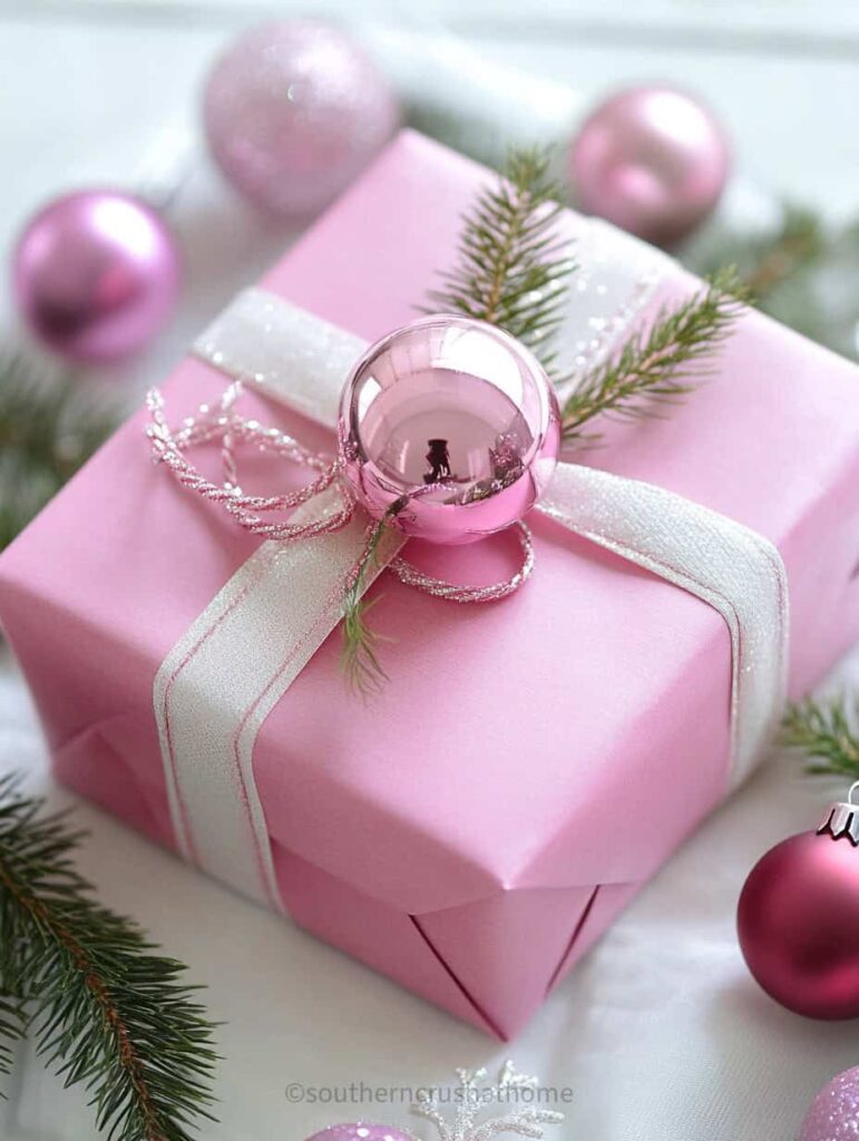 pink christmas wrapped gift