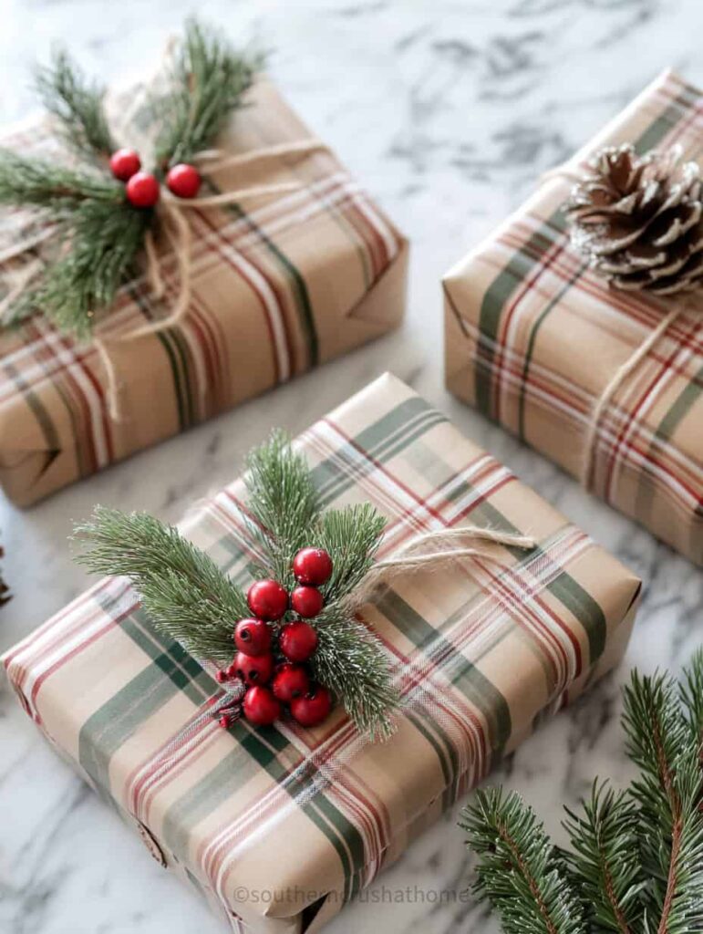 plaid gift wrapping