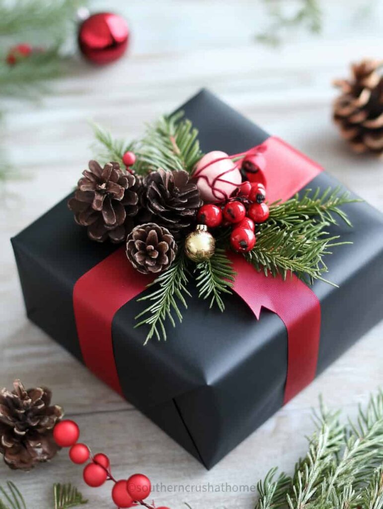 black and red christmas gift wrapping idea