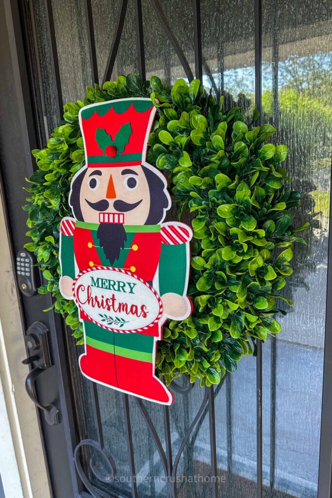 another view of the nutcracker on the front door wreath