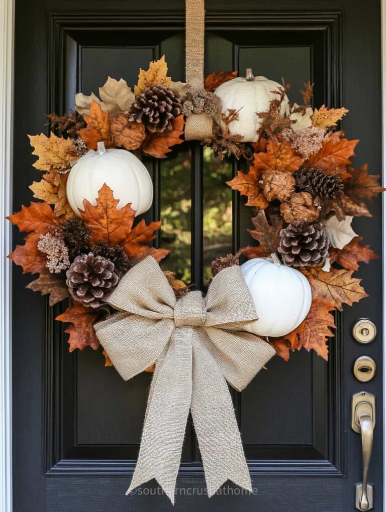 fall wreath with burlap bow