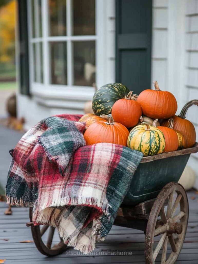 wheelbarrow of pumpkins