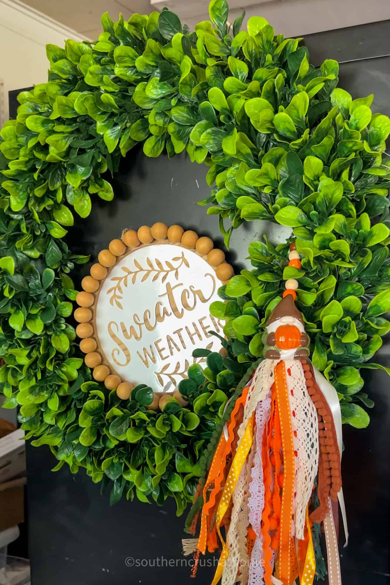 final gnome salt shaker tassel on wreath