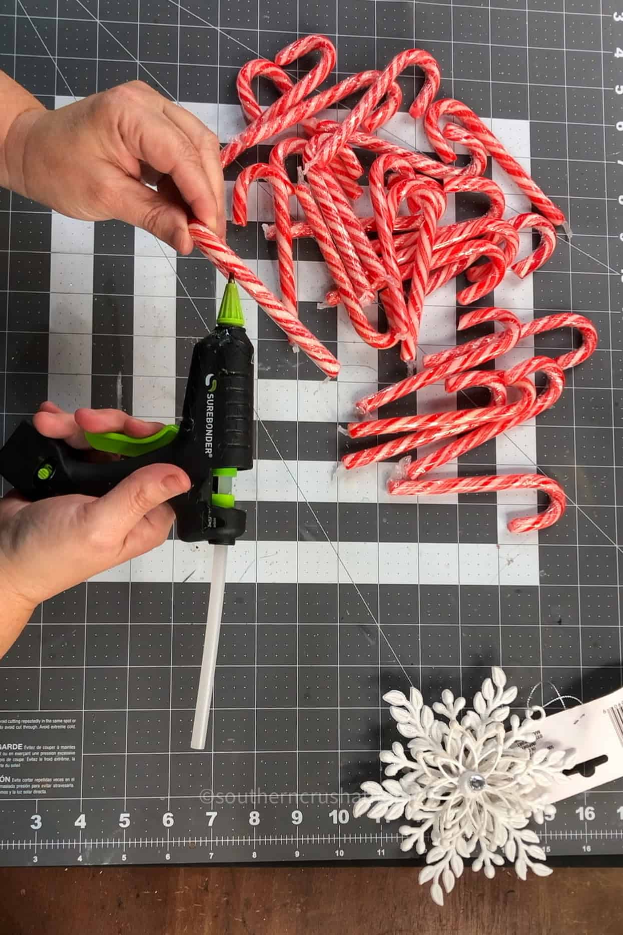 gluing candy canes together