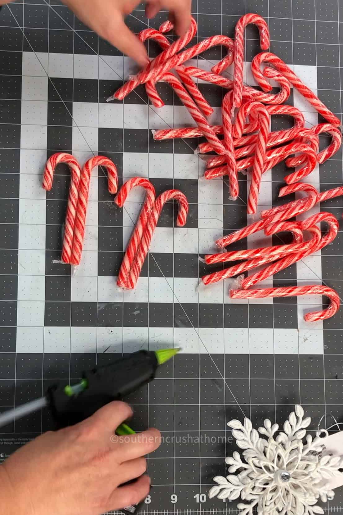 glued candy canes for wreath