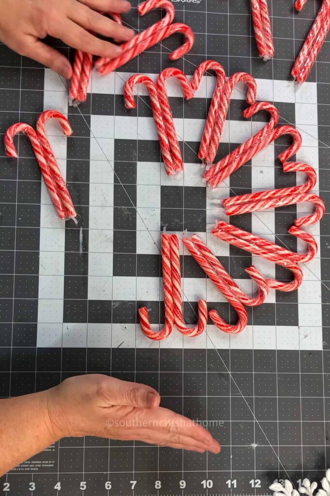 shaping the candy cane wreath