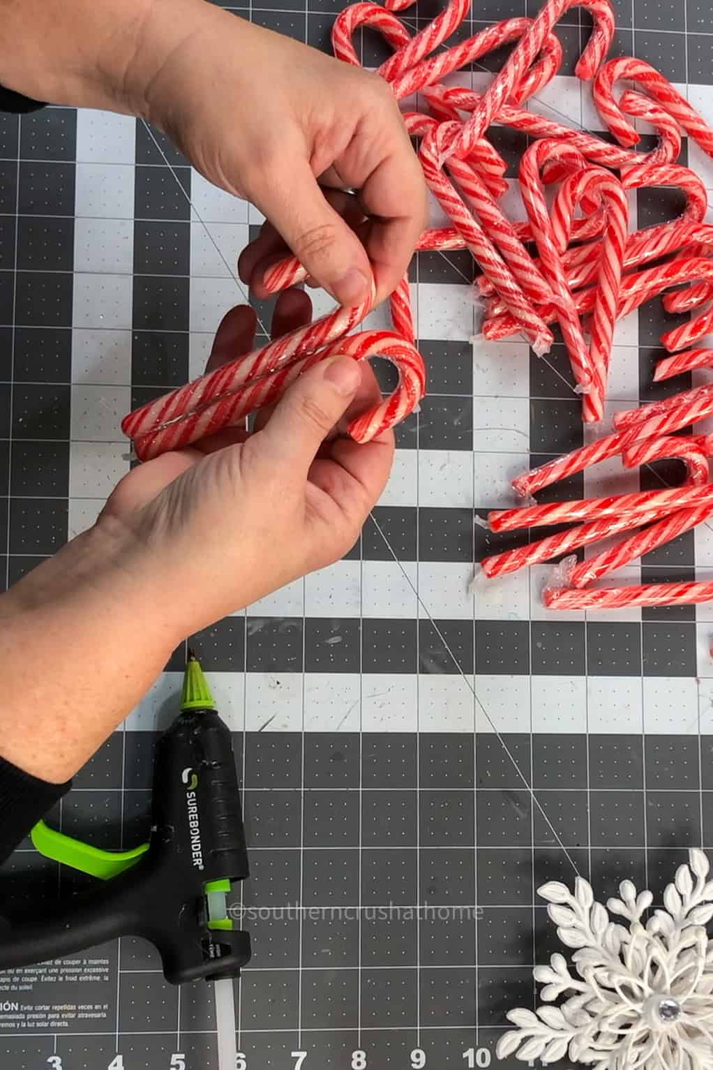 hot gluing candy canes