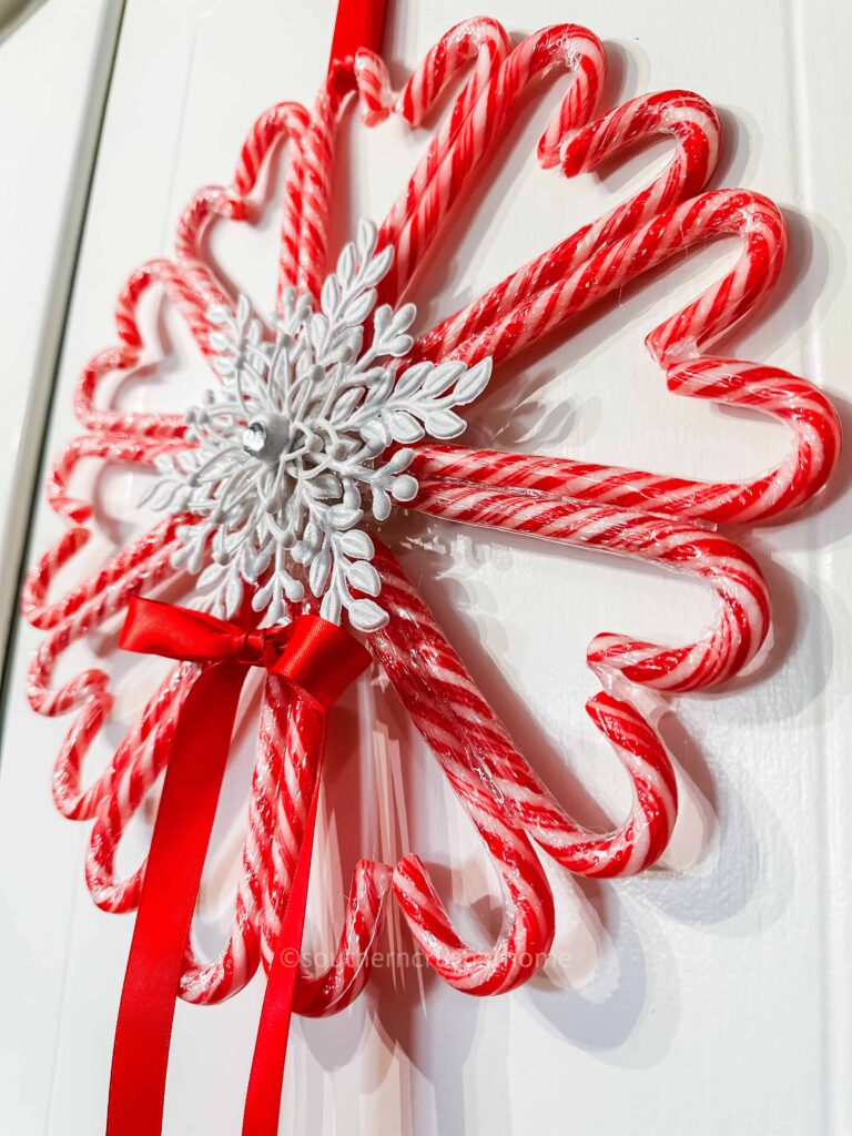 side view of candy cane wreath