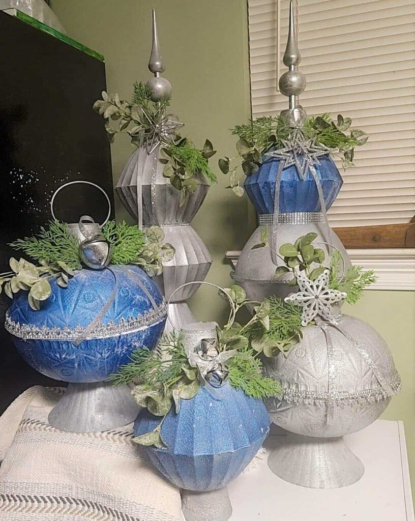 blue and silver ornaments