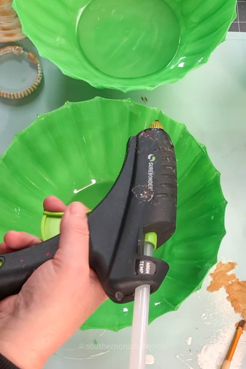 hot gluing plastic punch bowls together