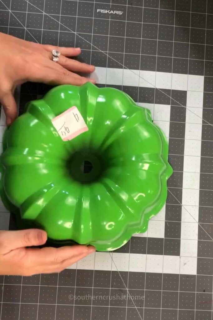 green vintage thrifted bundt cake pan