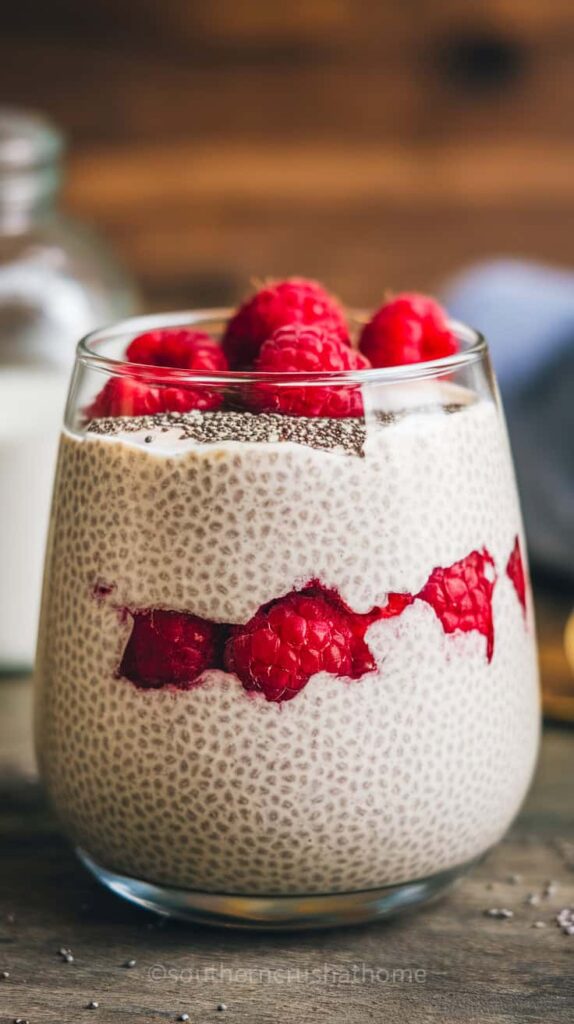 overnight chia pudding with raspberries