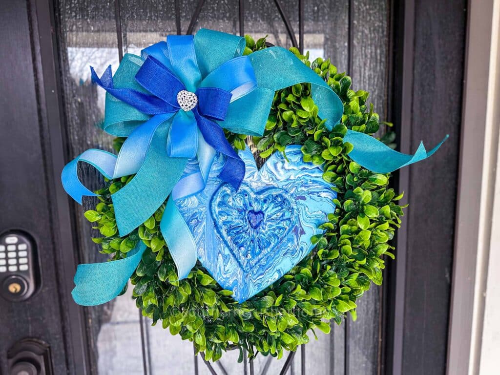 Heart Wreath with Pour Painting on front door