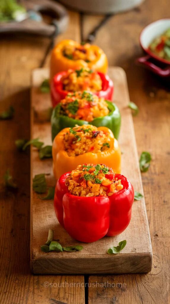 Stuffed bell peppers filled with cauliflower rice and vegetables